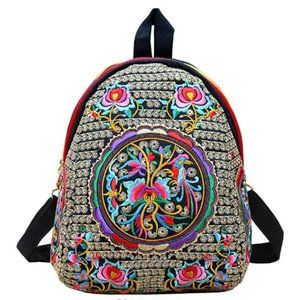 Floral Embroidered Backpack with Black Accents